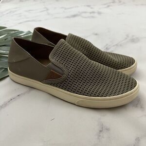Olukai Womens Pehuea Sneaker Flats Size 10 Taupe Gray Woven Slip On